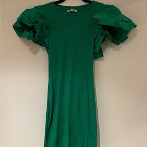 Fun Green Ruffle Sleeve Dress